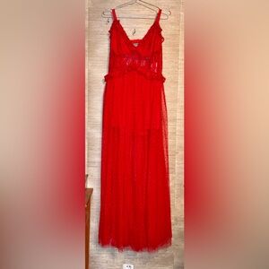 Chic Red Lace Chemise built in shorts